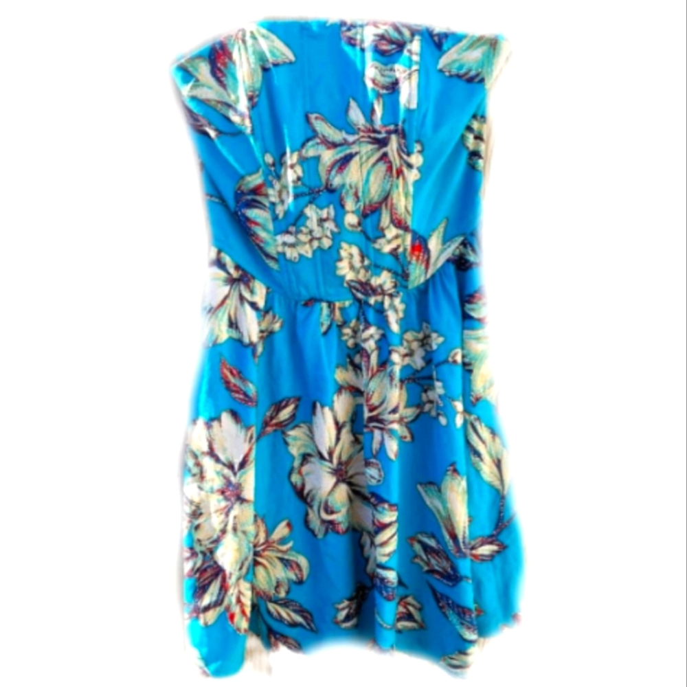 Land of The Free Bandeau Dress Hawian Floral Print in Blue NWT